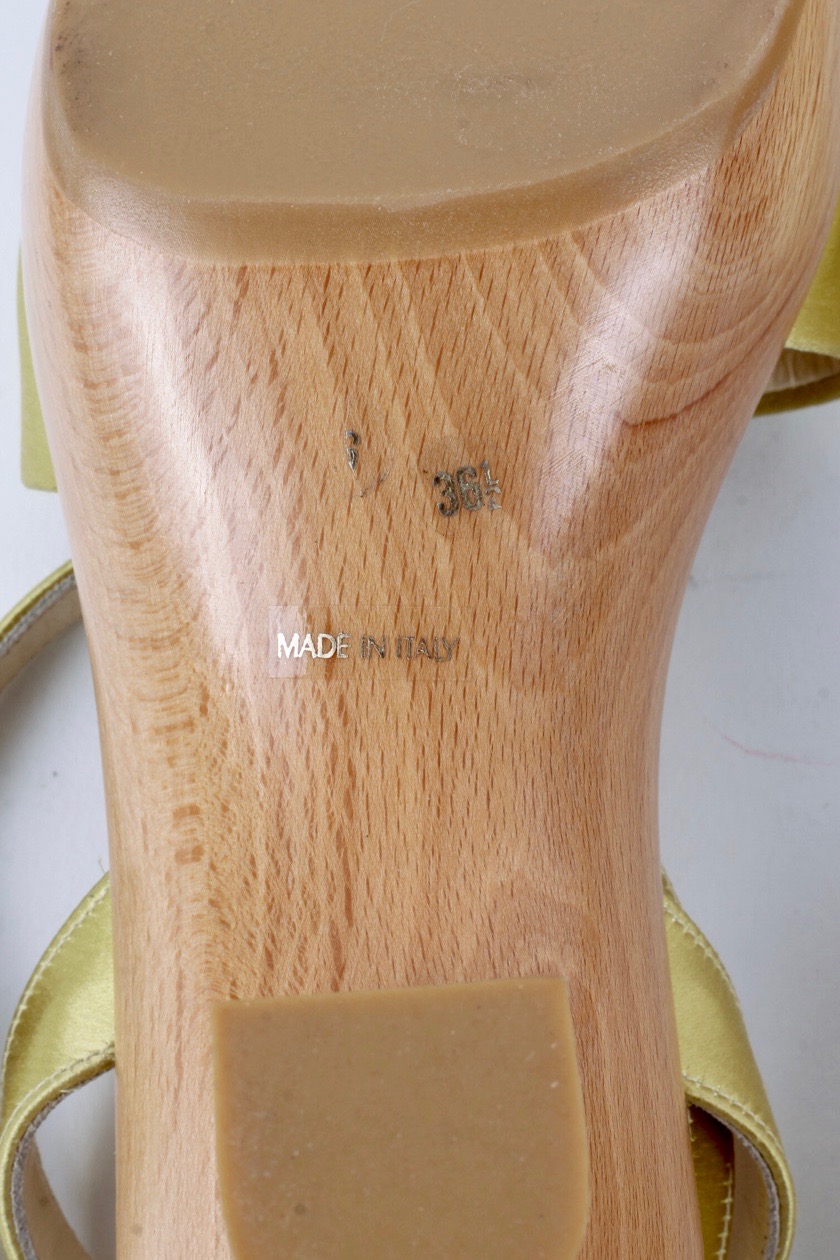 Prada Gold Satin and Wood Heeled Sandals