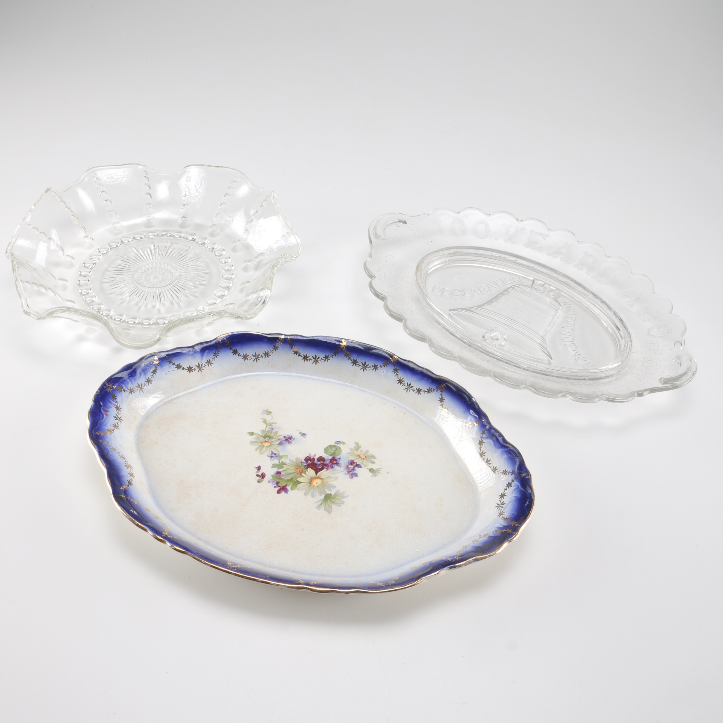 Three Antique Platters Including EAPG Declaration of Independence Platter