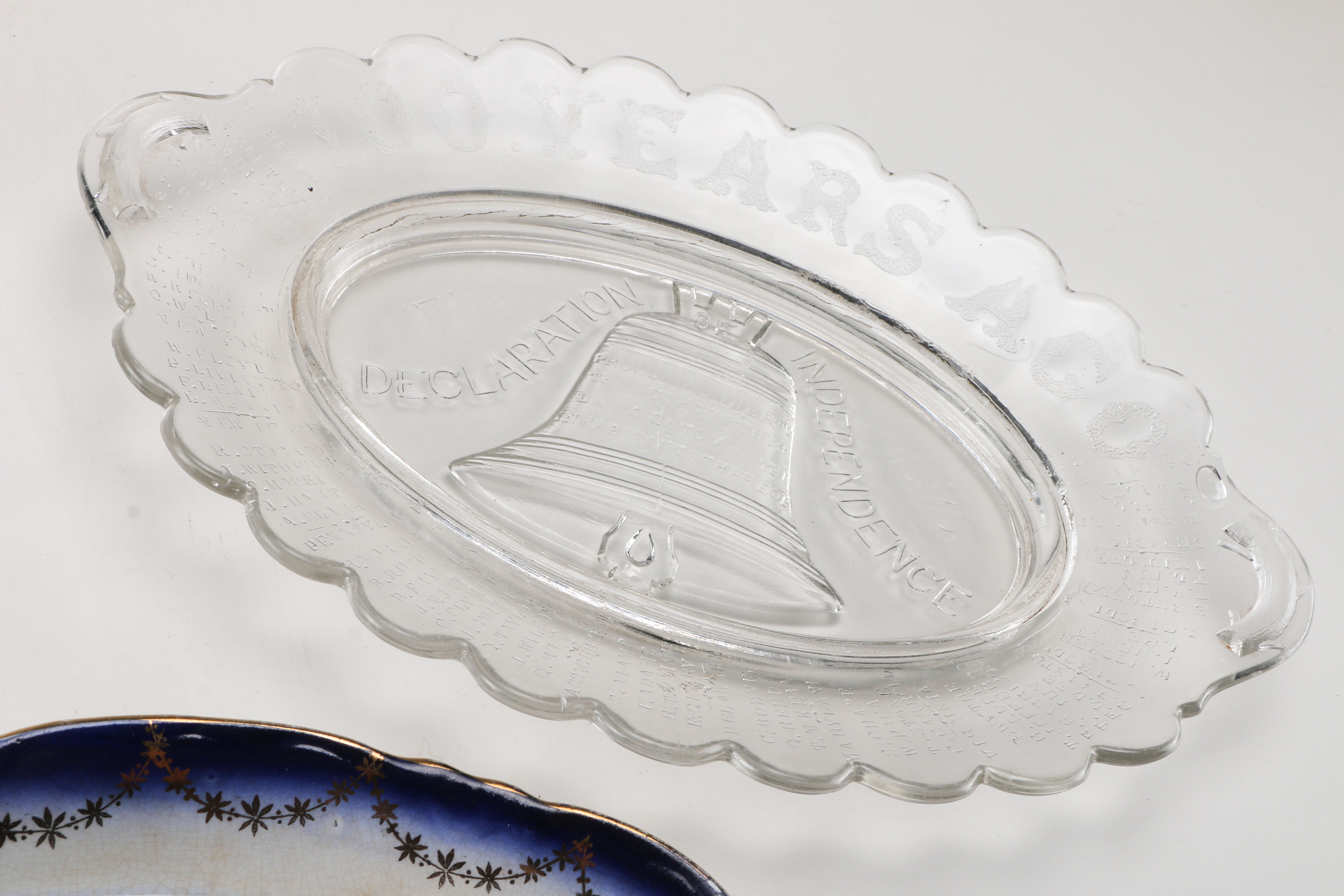 Three Antique Platters Including EAPG Declaration of Independence Platter