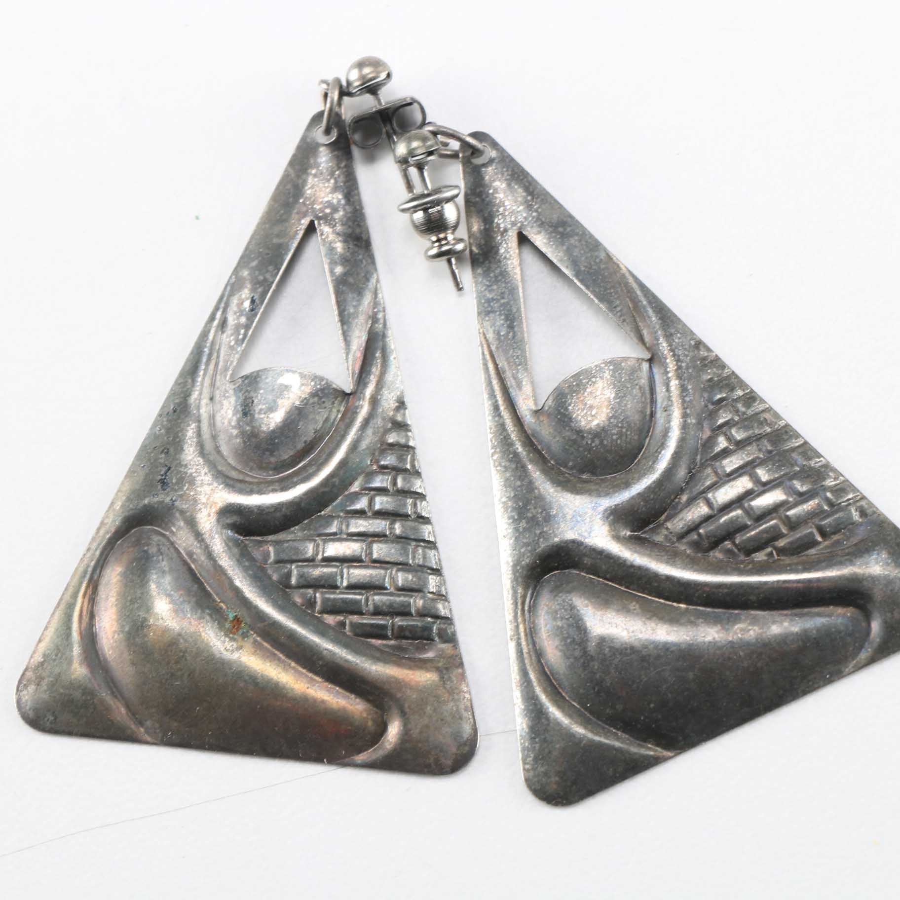 Silver Tone and Abalone Modern Art Jewelry