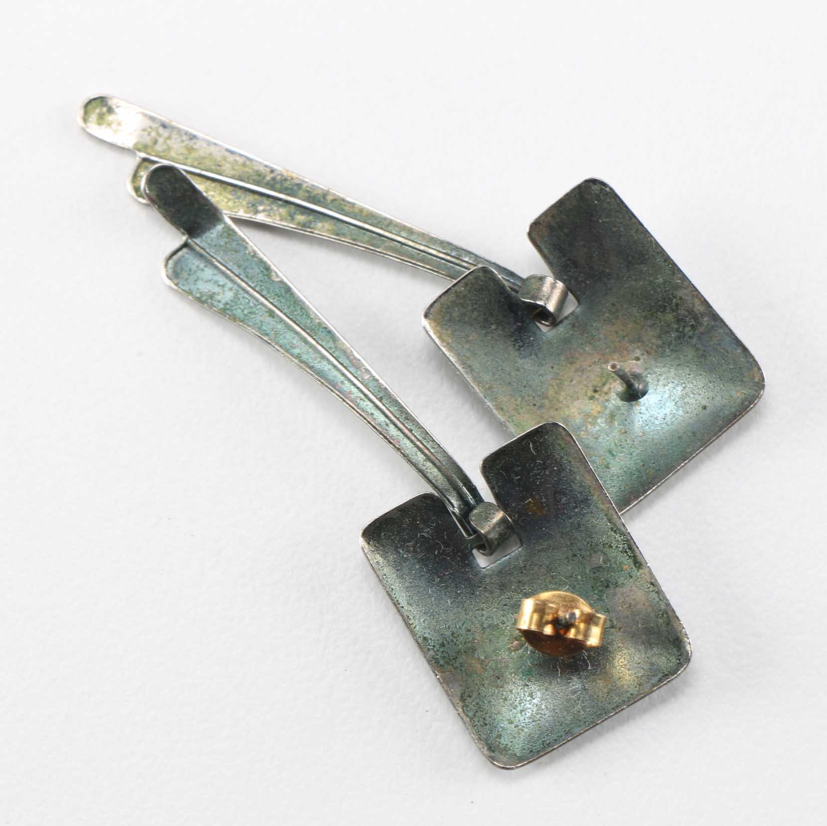 Silver Tone and Abalone Modern Art Jewelry