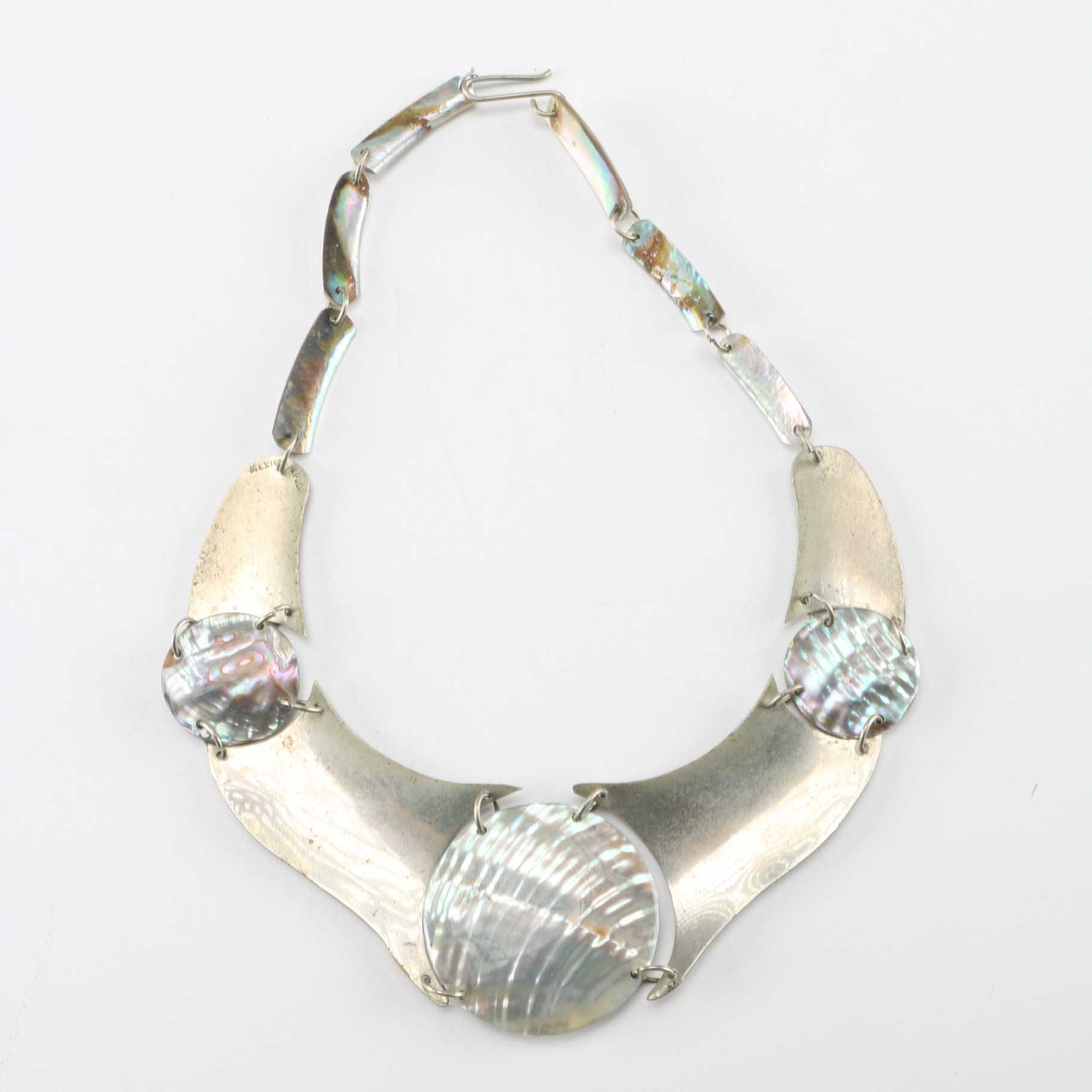 Silver Tone and Abalone Modern Art Jewelry