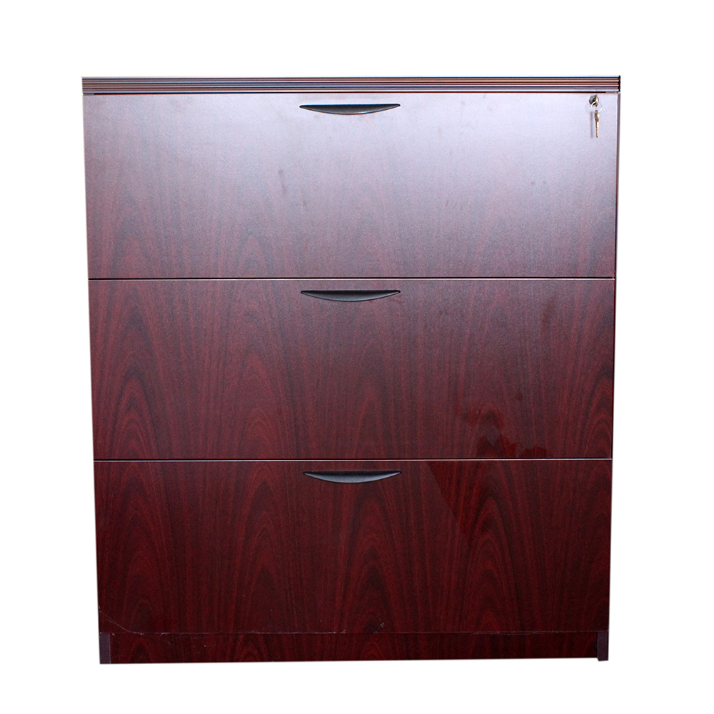 Wood Finish Three Drawer Long File Cabinet