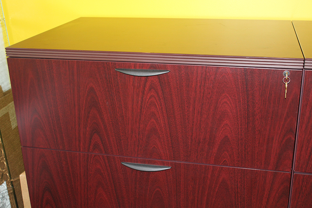 Wood Finish Three Drawer Long File Cabinet