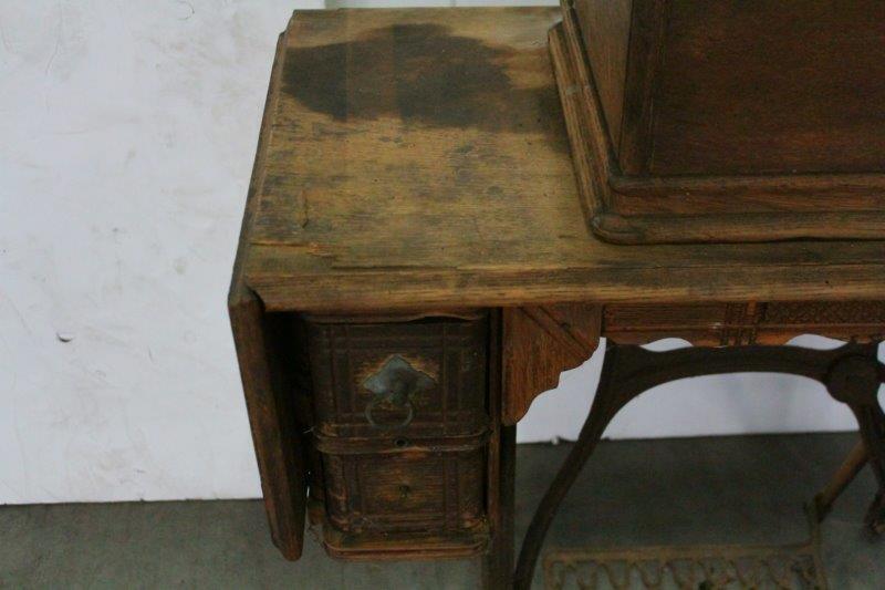 Antique Singer Coffin Top Sewing Machine and Table