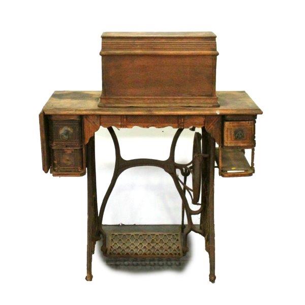 Antique Singer Coffin Top Sewing Machine and Table