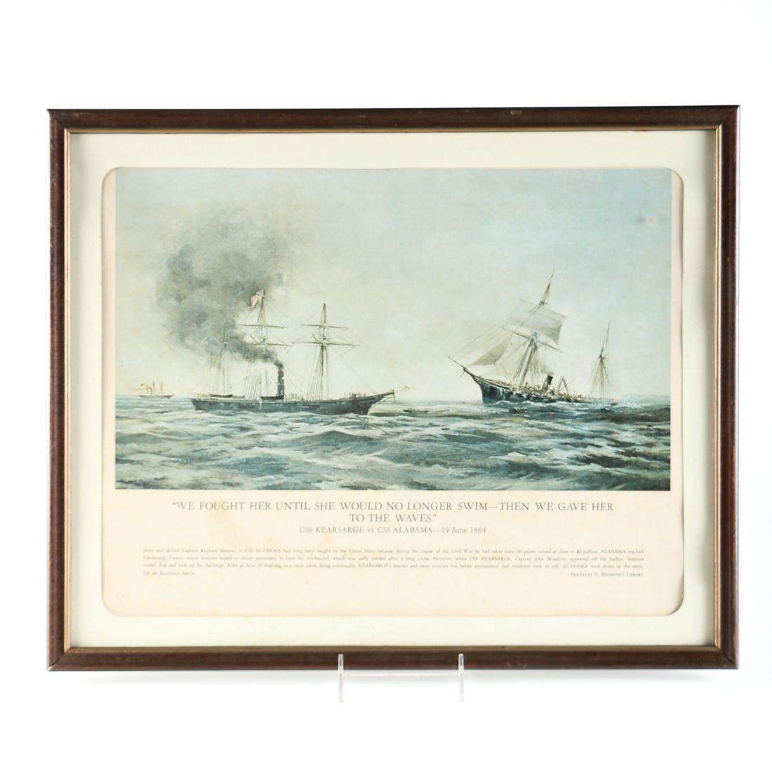 Framed Offset Lithograph "USS Kearsarge vs. CSS Alabama"