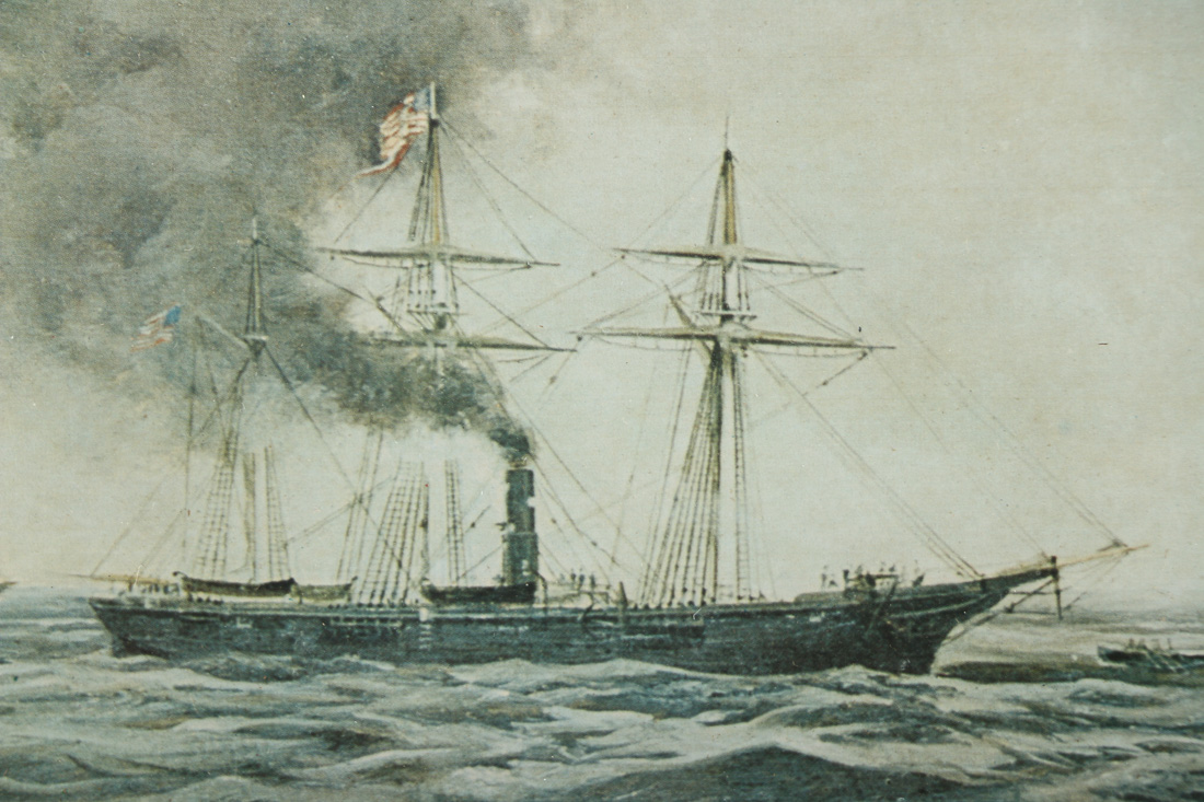 Framed Offset Lithograph "USS Kearsarge vs. CSS Alabama"