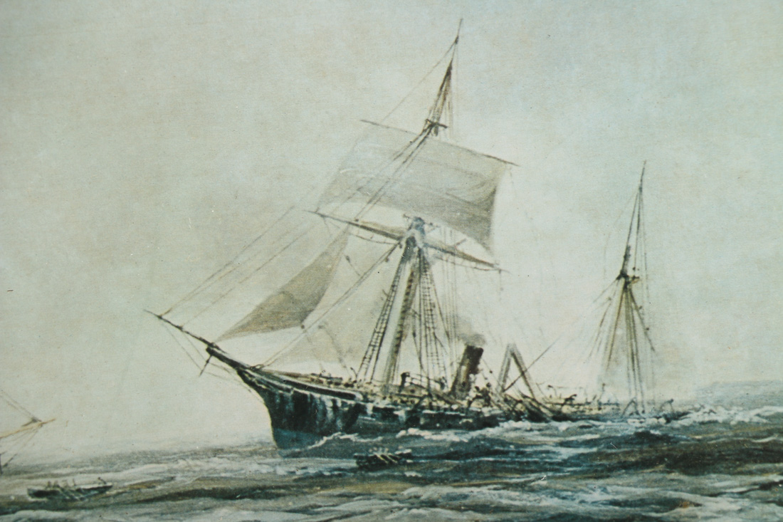 Framed Offset Lithograph "USS Kearsarge vs. CSS Alabama"