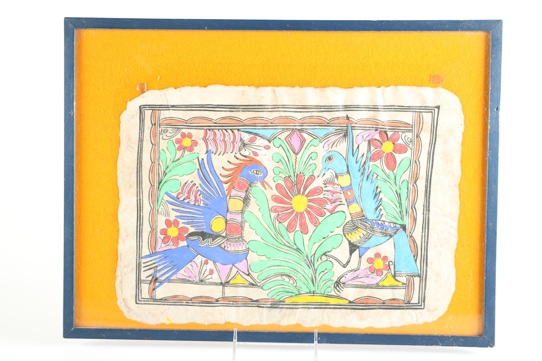 Framed Folk Art Gouache Paintings