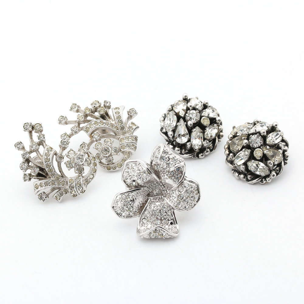 Vintage Zirconia Ring and Two Pairs of Costume Earrings