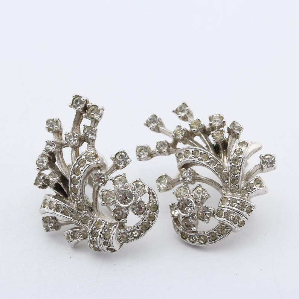 Vintage Zirconia Ring and Two Pairs of Costume Earrings