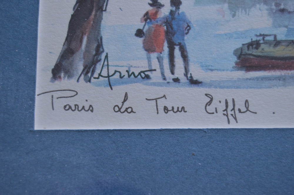 Vintage Print of Arno Watercolor Print "Paris La Tour Eiffel"