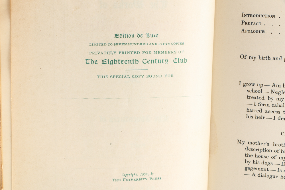 1902 "The Works Of Tobias Smollett" Edition de Luxe in Twelve Volumes