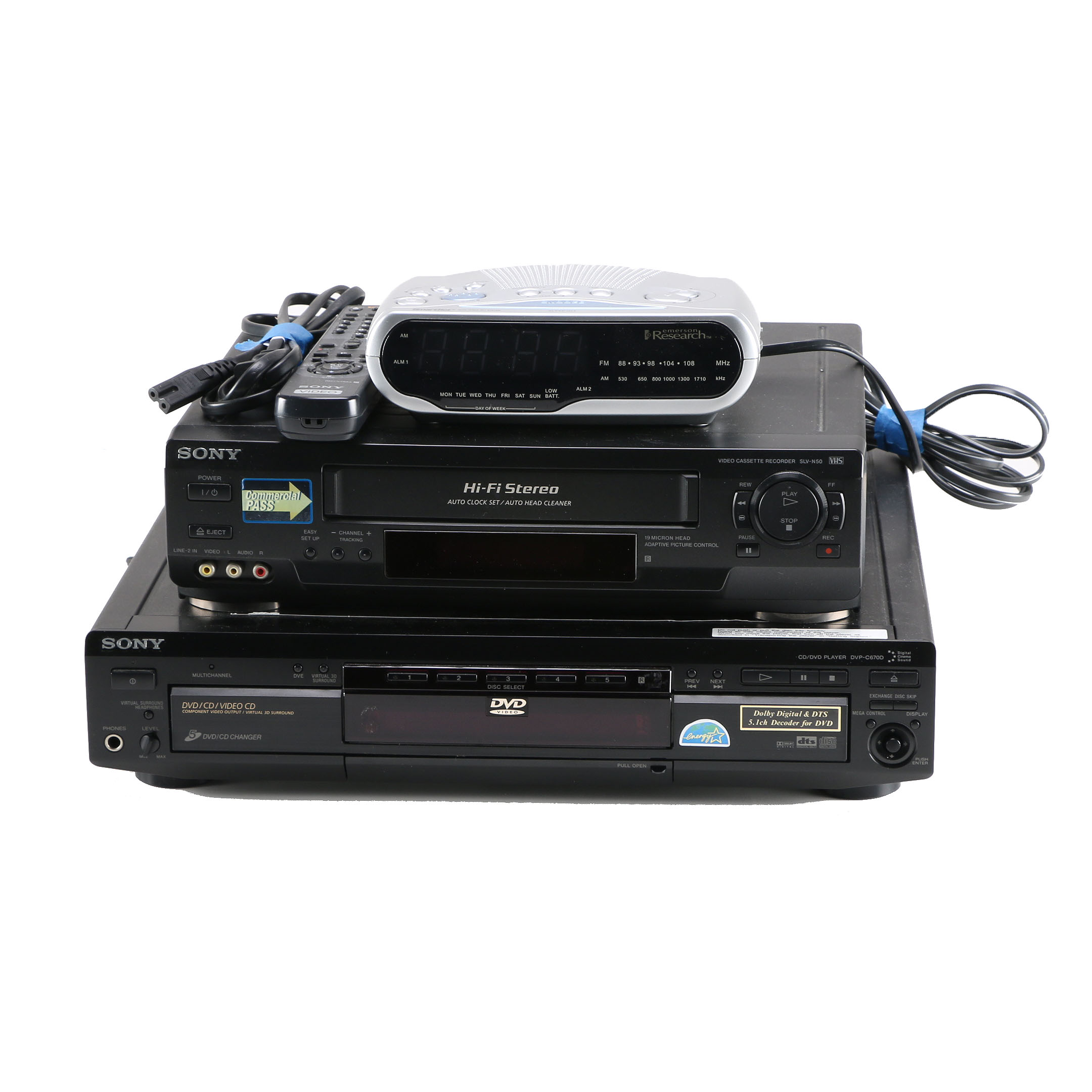 Sony DVD & VCR Set with Emerson Alarm Clock