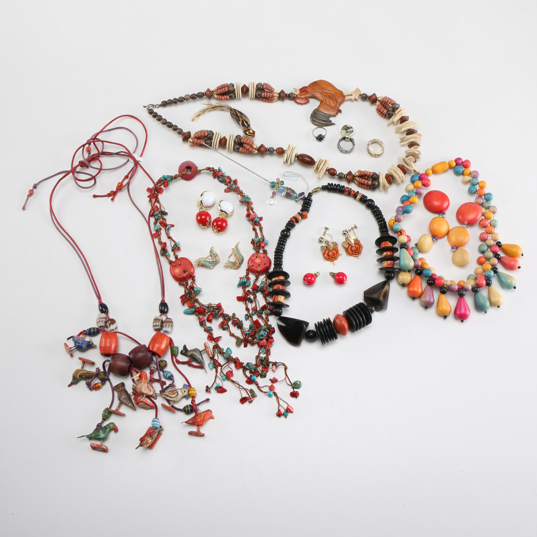 Collection of Wooden Costume Jewelry