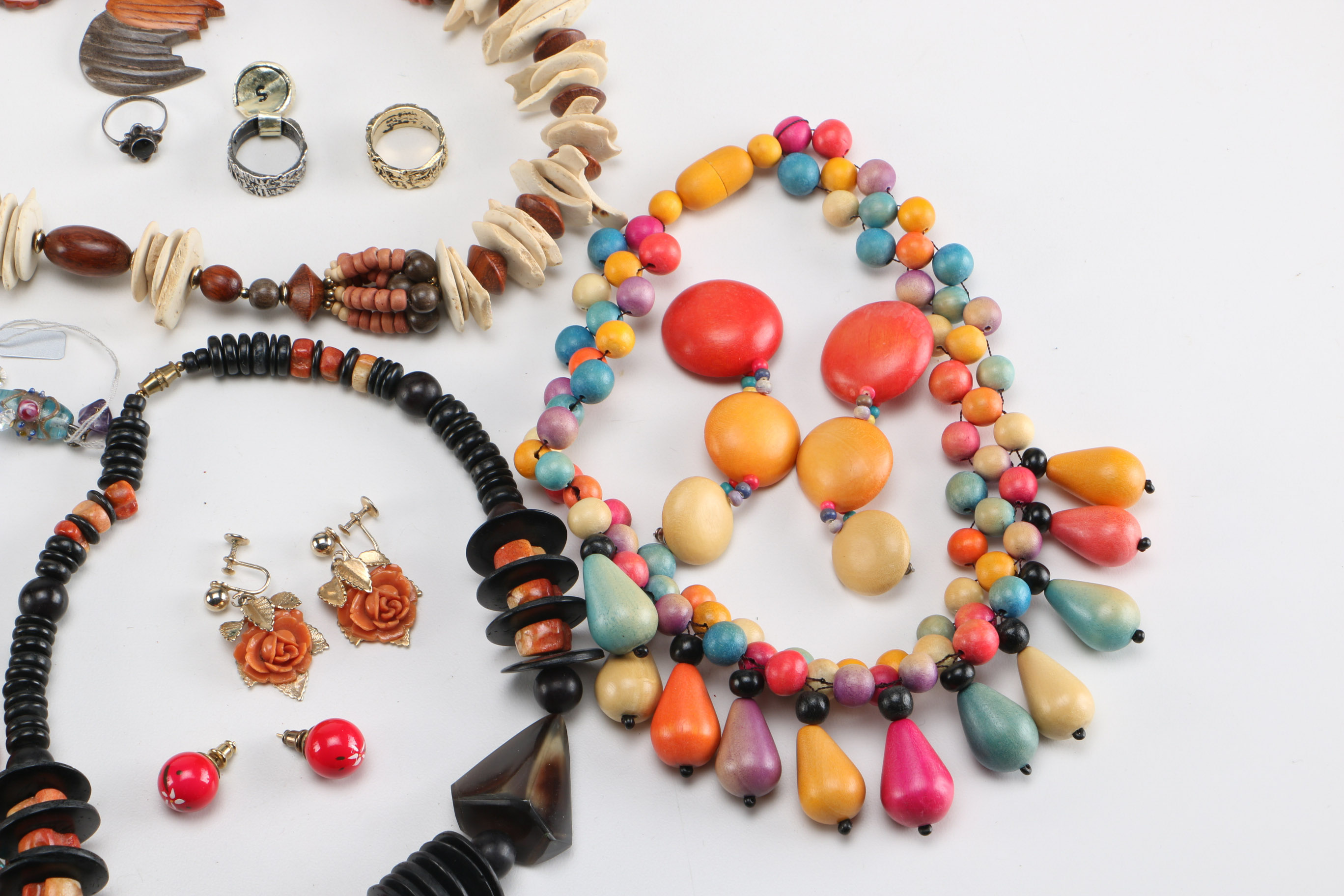 Collection of Wooden Costume Jewelry