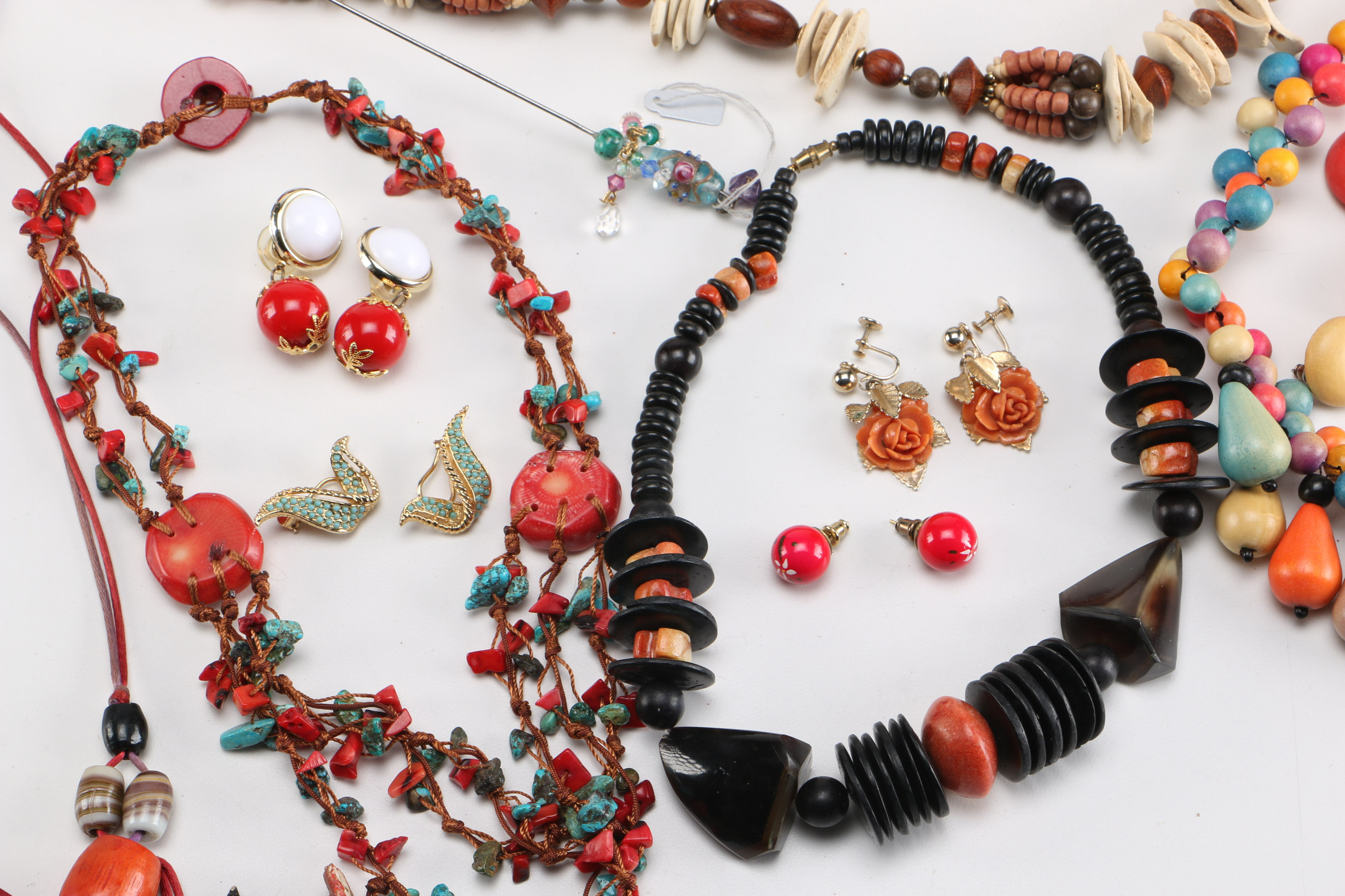Collection of Wooden Costume Jewelry