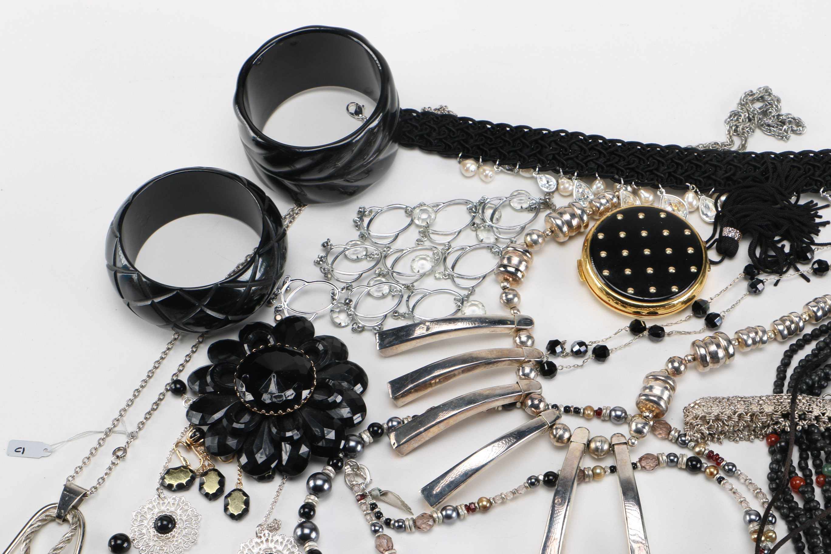 Collection of Black and Silver Tone Costume Jewelry