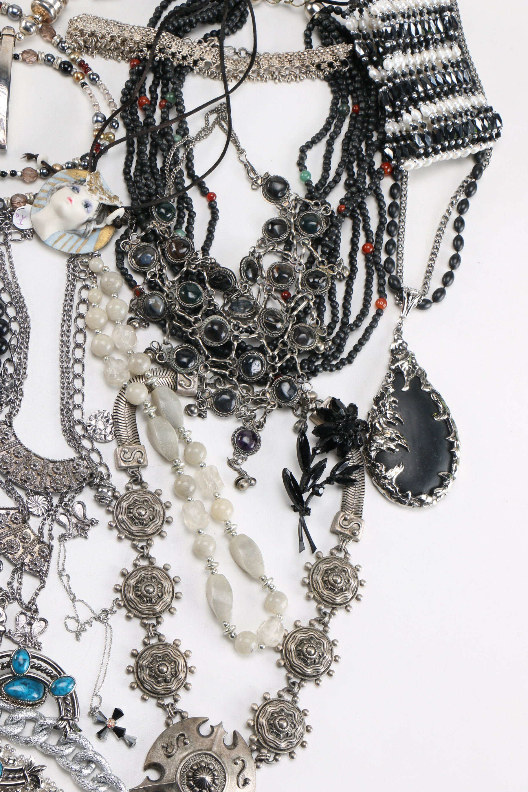 Collection of Black and Silver Tone Costume Jewelry