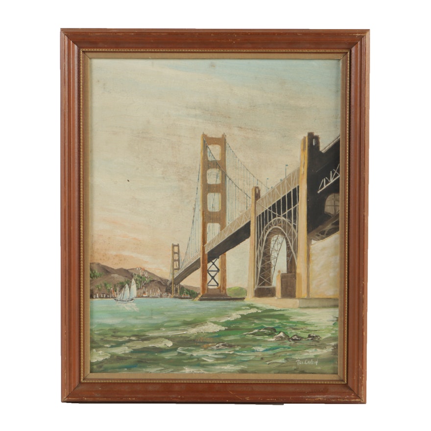 Ted Carlson Acrylic Painting on Canvas Board "Golden Gate Bridge"