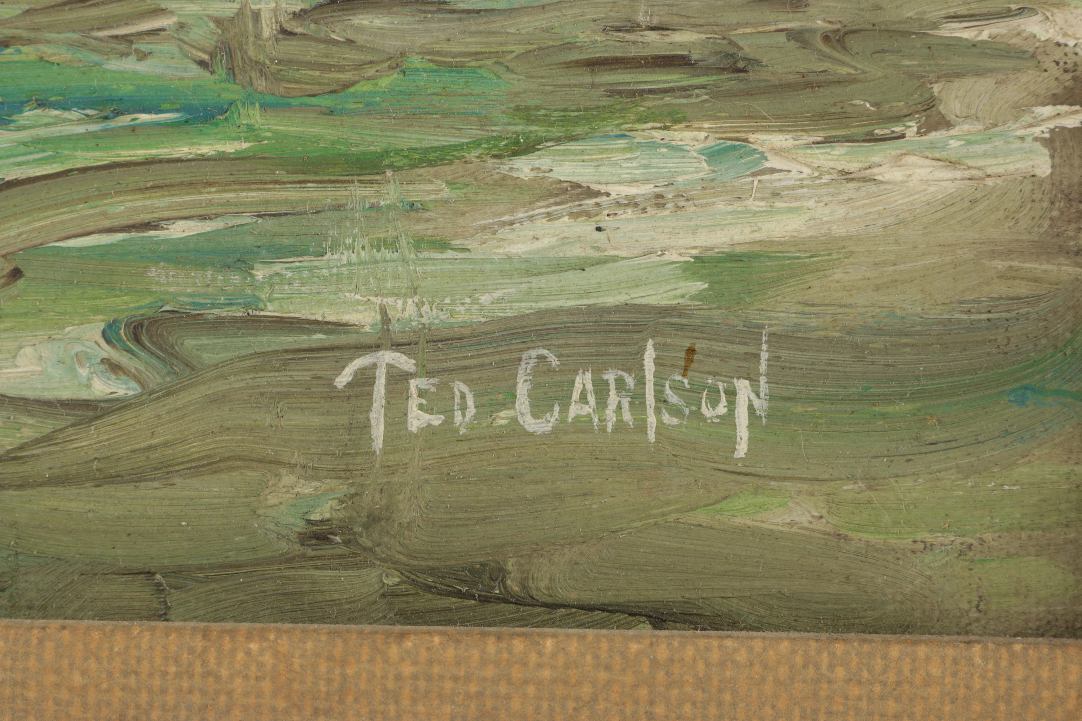 Ted Carlson Acrylic Painting on Canvas Board "Golden Gate Bridge"