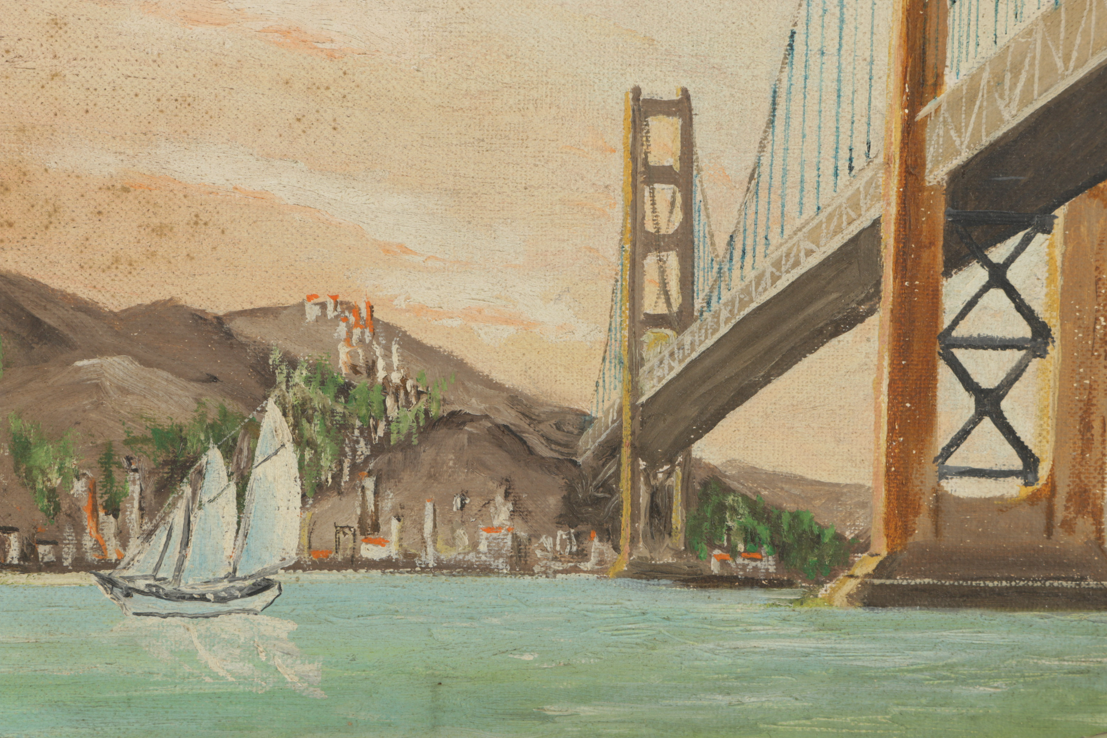 Ted Carlson Acrylic Painting on Canvas Board "Golden Gate Bridge"