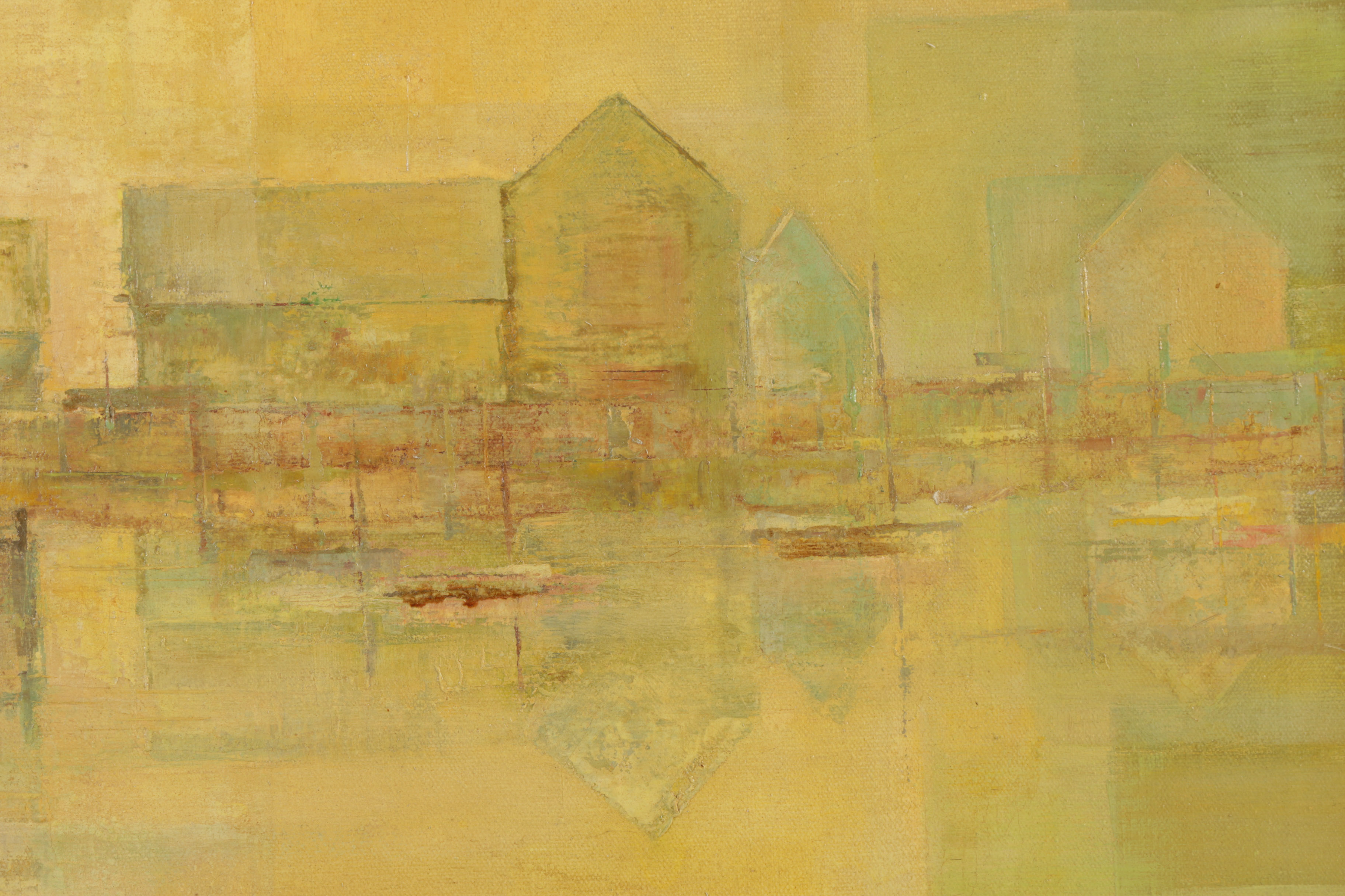 A. Montgomery Huntington Oil Painting Abstract Harbor Scene