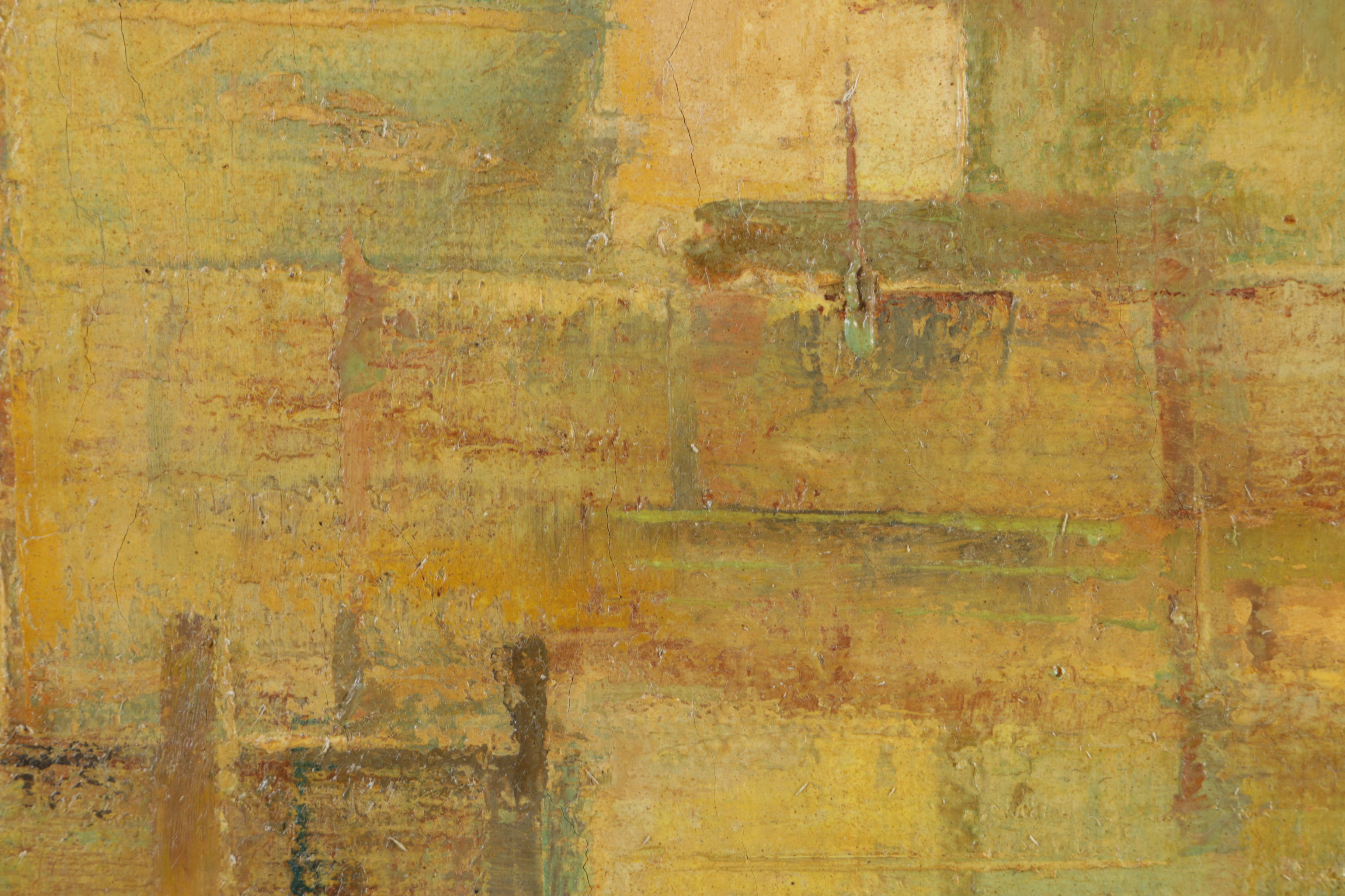 A. Montgomery Huntington Oil Painting Abstract Harbor Scene