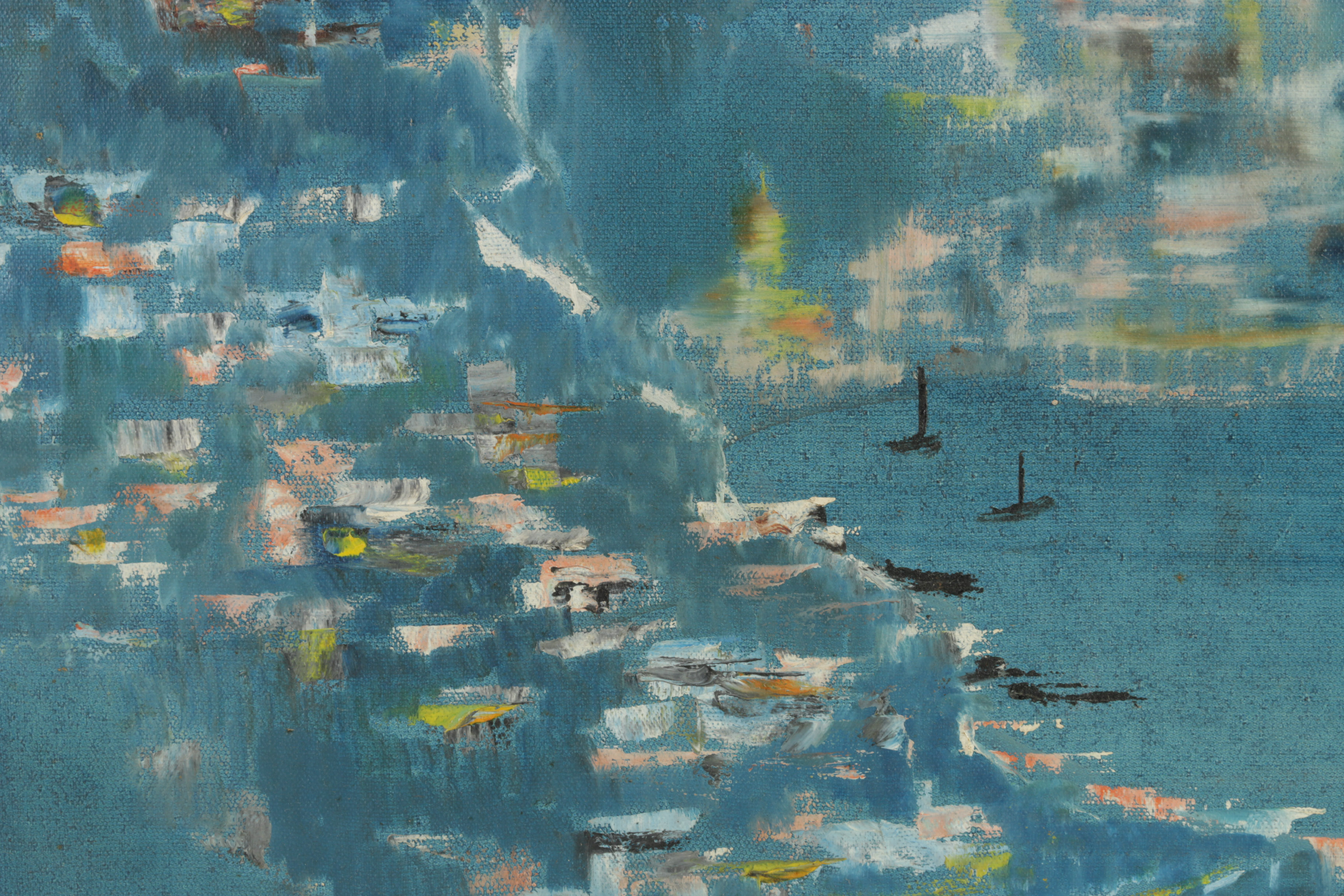Helene Z. Greene Oil Painting on Canvas Board of a Cityscape