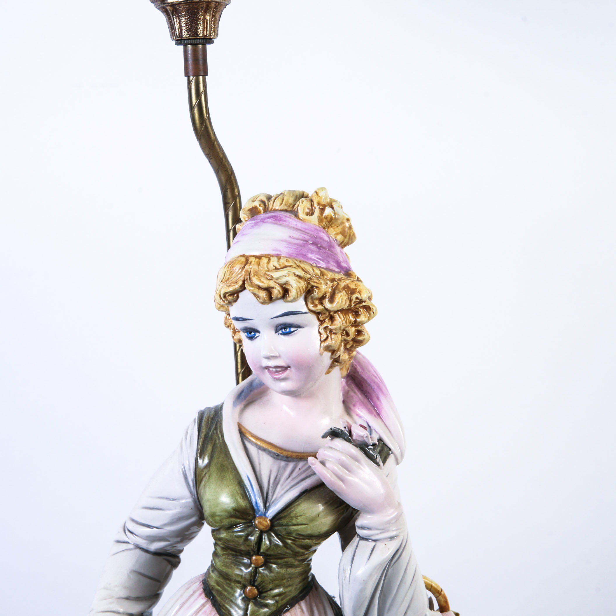 Handpainted Porcelain Figurine Lamp with Floral Globe