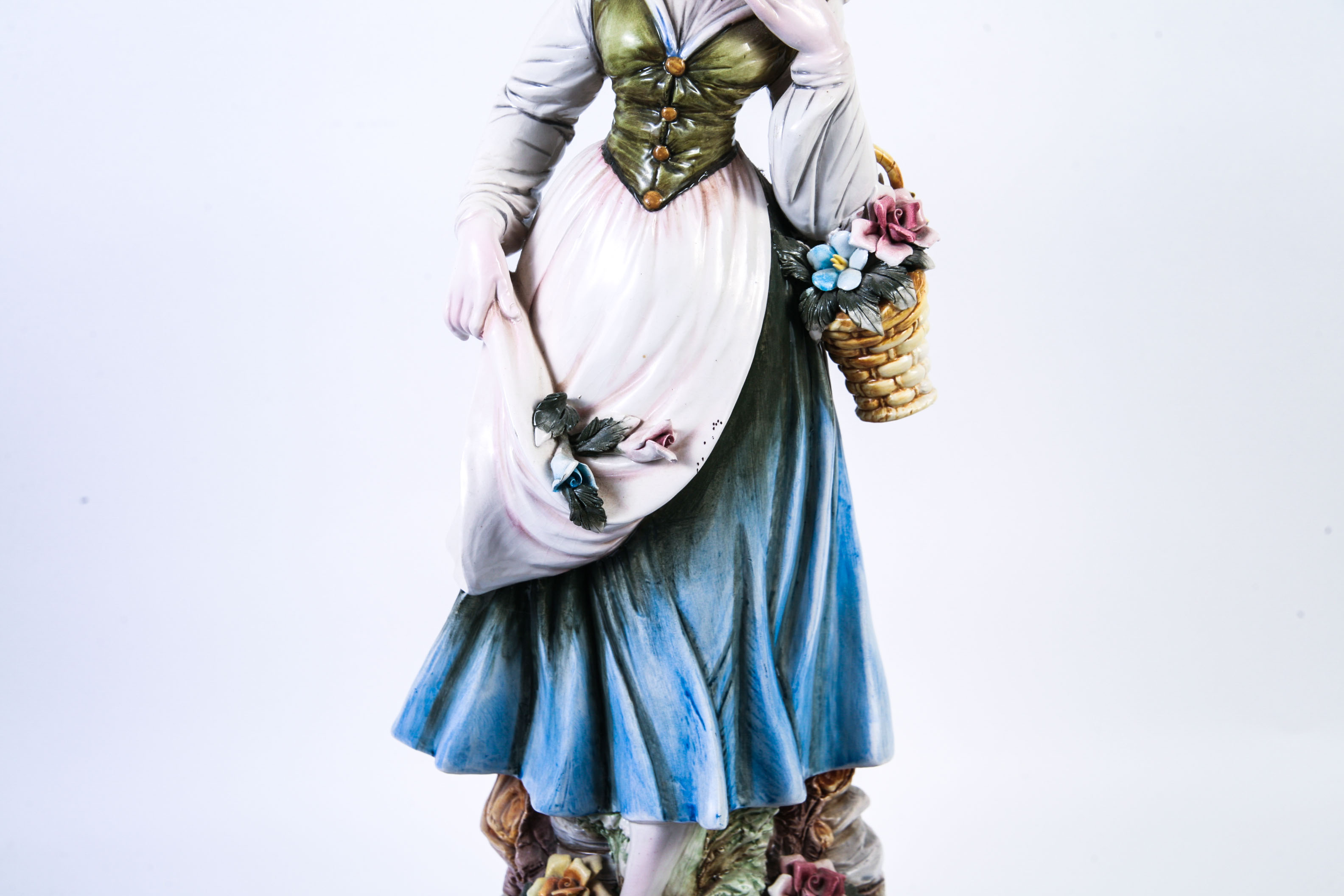 Handpainted Porcelain Figurine Lamp with Floral Globe