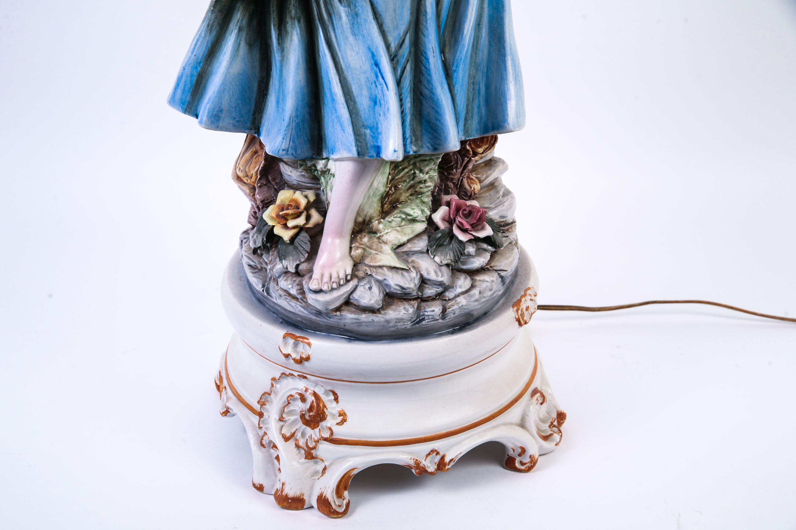 Handpainted Porcelain Figurine Lamp with Floral Globe