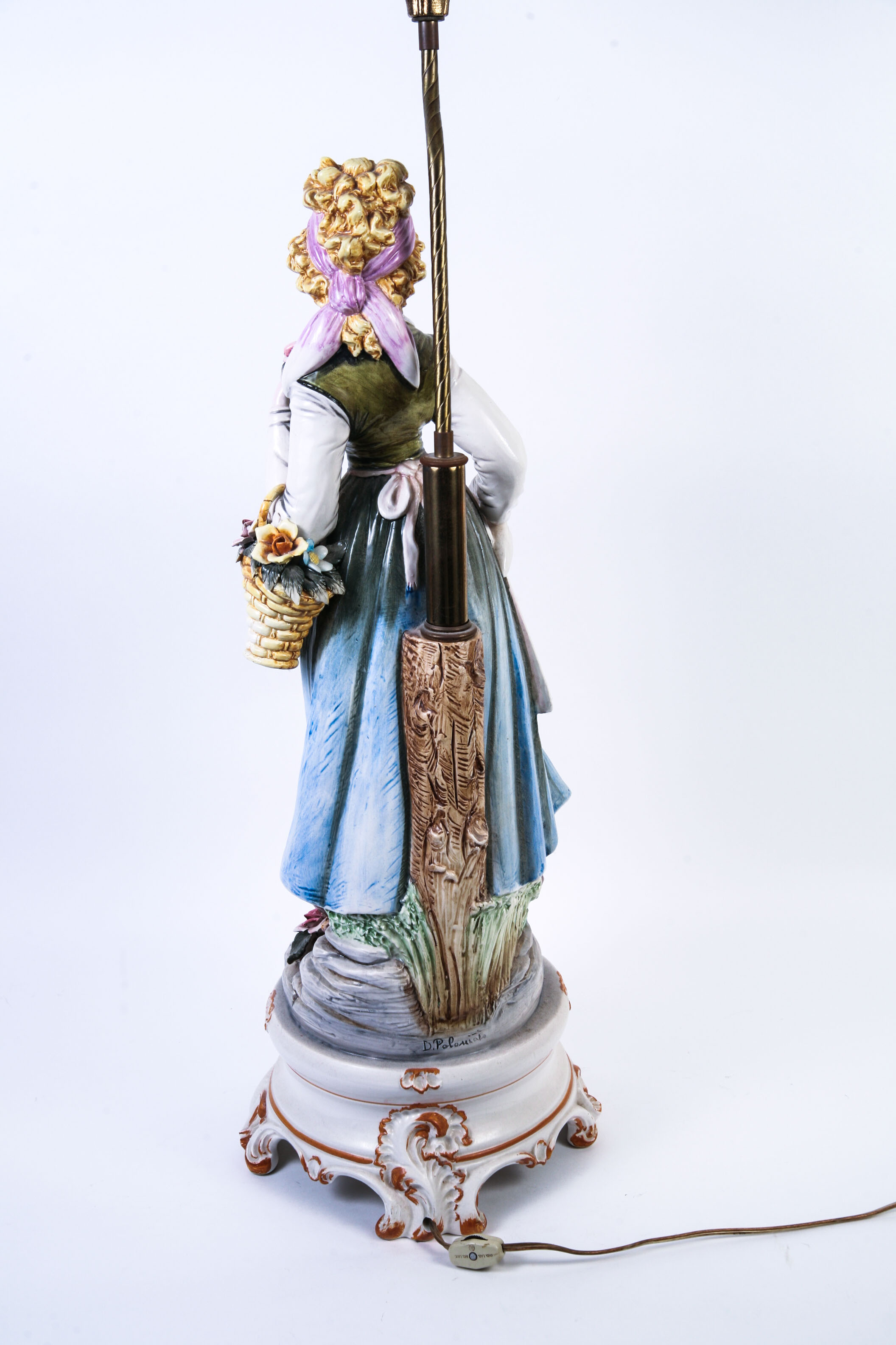 Handpainted Porcelain Figurine Lamp with Floral Globe