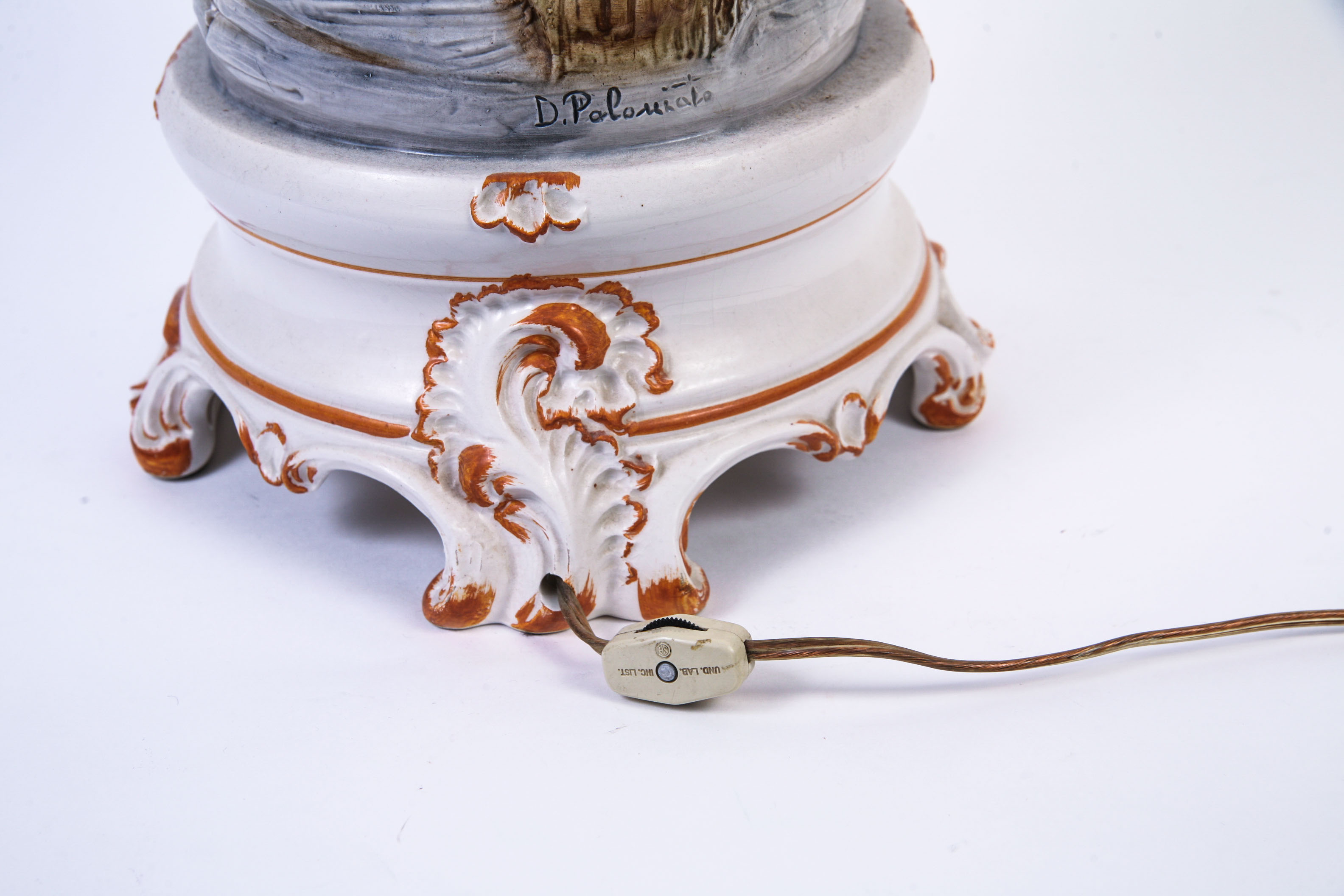 Handpainted Porcelain Figurine Lamp with Floral Globe