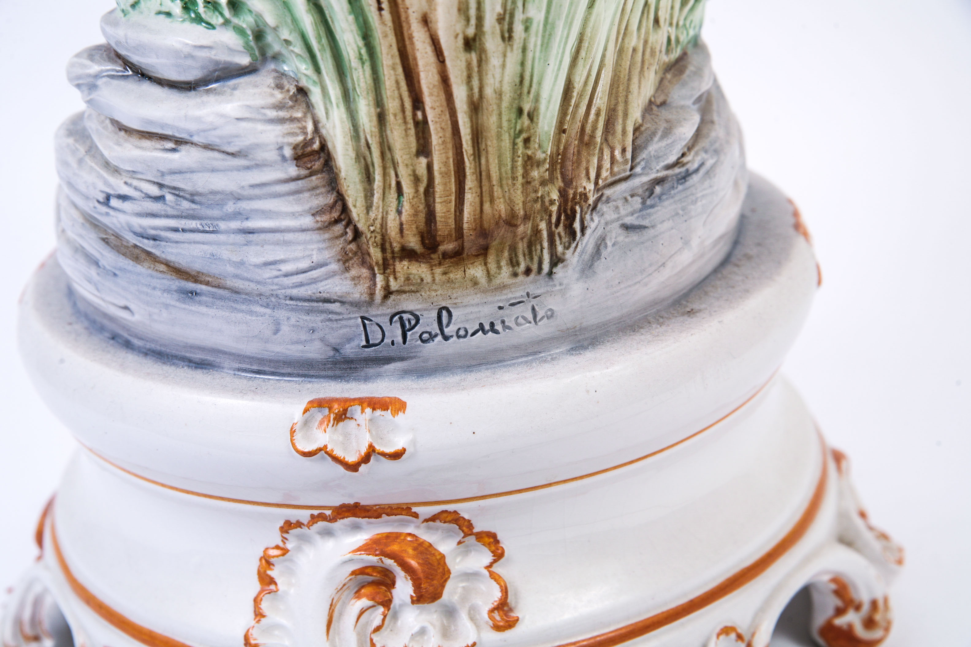 Handpainted Porcelain Figurine Lamp with Floral Globe