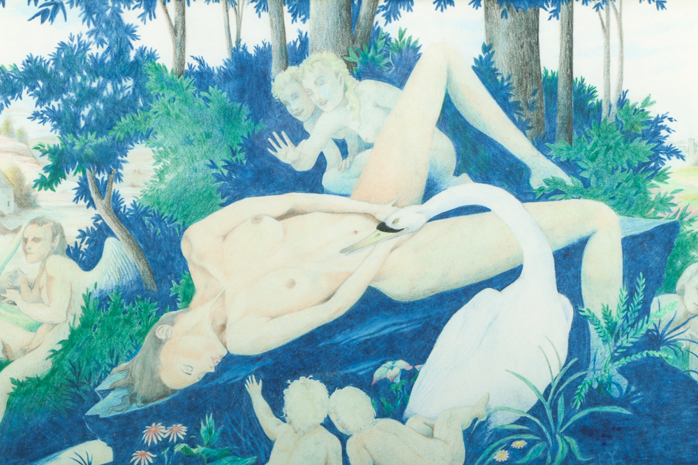 Dale Ross Signed Drawing "Leda And The Swan"