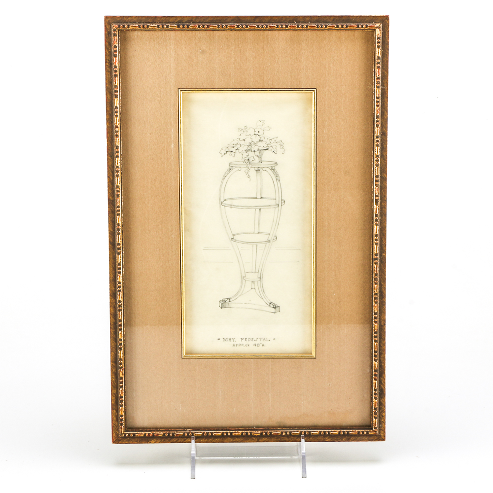 Pencil  Drawing of a Design for an Empire Style Plant Stand
