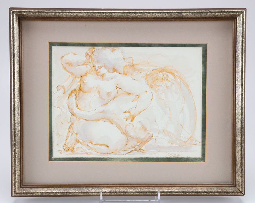 Charles Burdick Signed Original Drawing "Leda and The Swan"