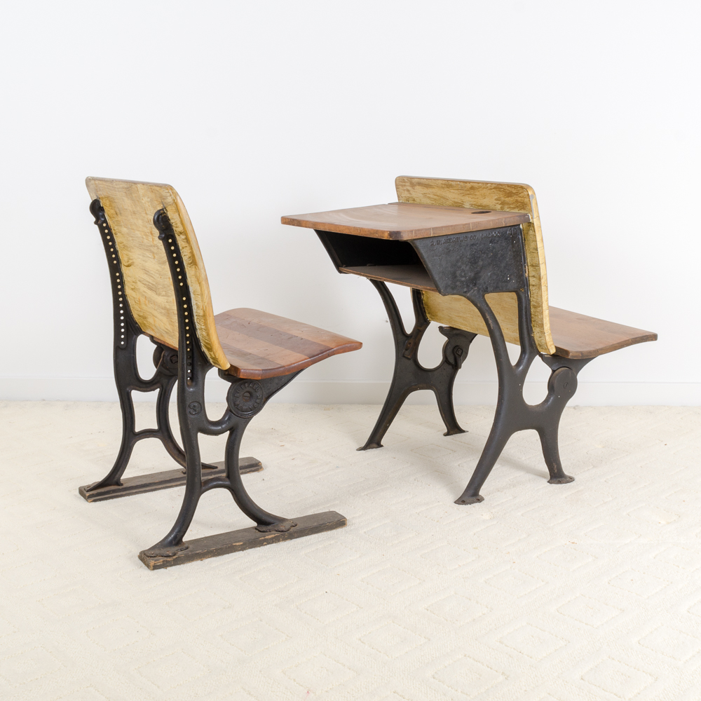 Set of Antique School Desks and Chairs