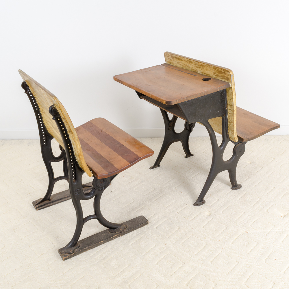 Set of Antique School Desks and Chairs