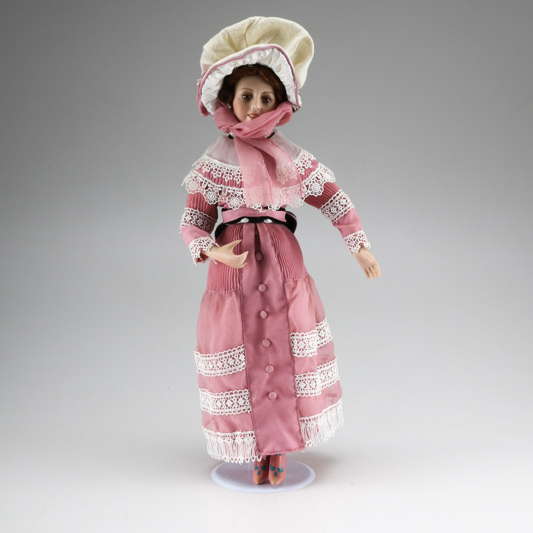 Vintage Doll in Mauve and Lace Dress