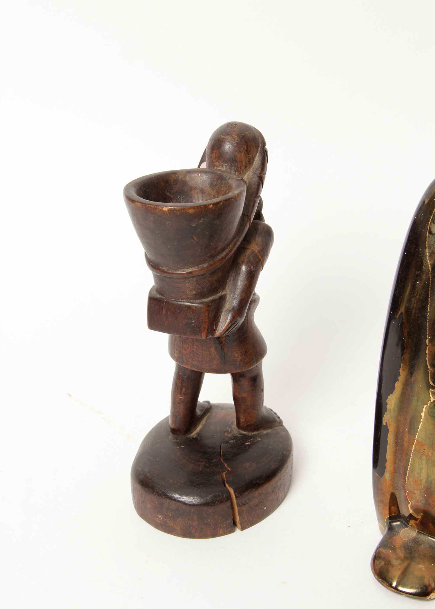 Carved Native American Figurine and Modern Statue