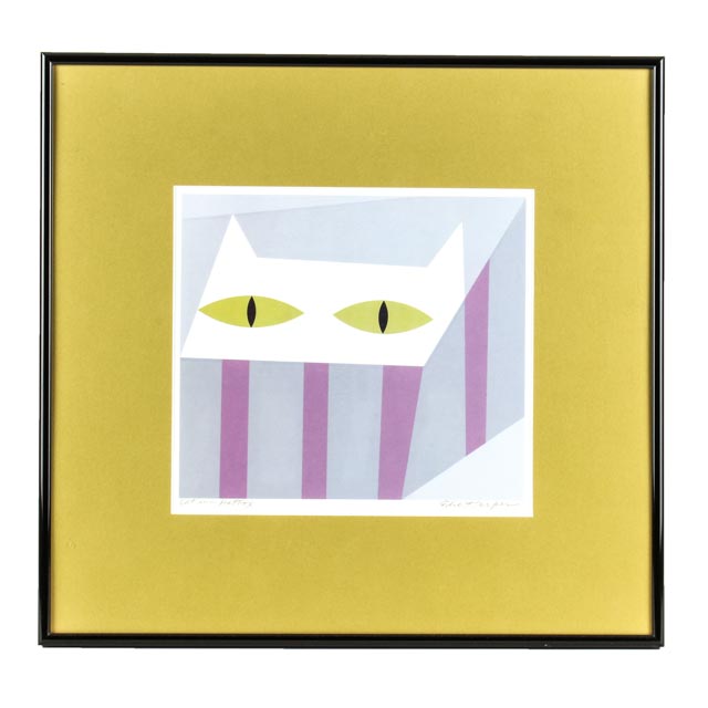 Edie Harper Signed Offset Lithograph "Cat In Hatbox"