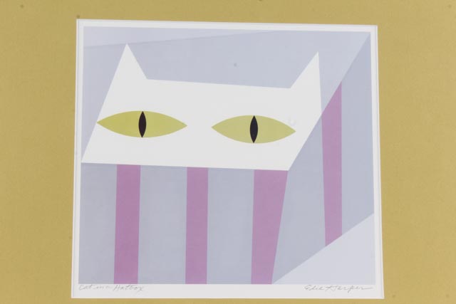 Edie Harper Signed Offset Lithograph "Cat In Hatbox"