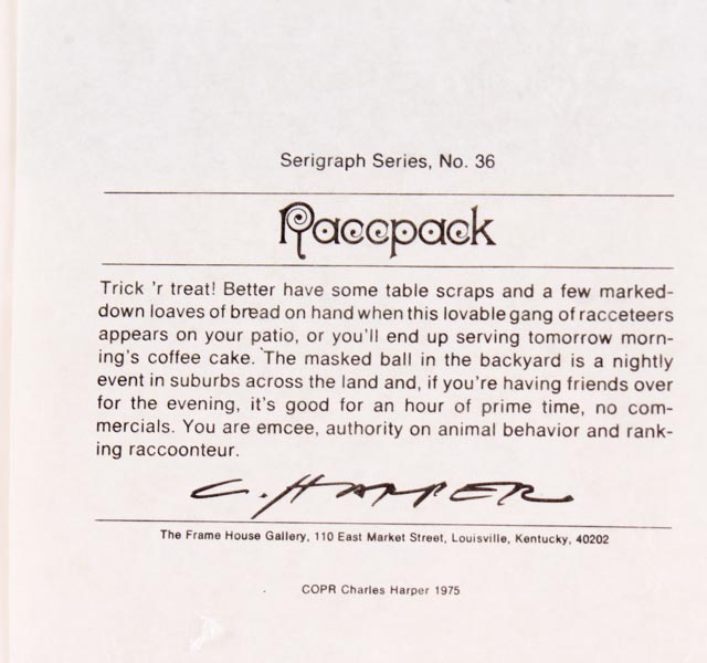 Charley Harper Signed Limited Edition Serigraph "Raccpack"