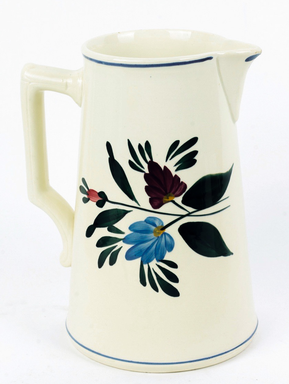 Vintage Hand Painted Sarreguemines Pottery Pitcher and Japanese Porcelain Horchow Mug