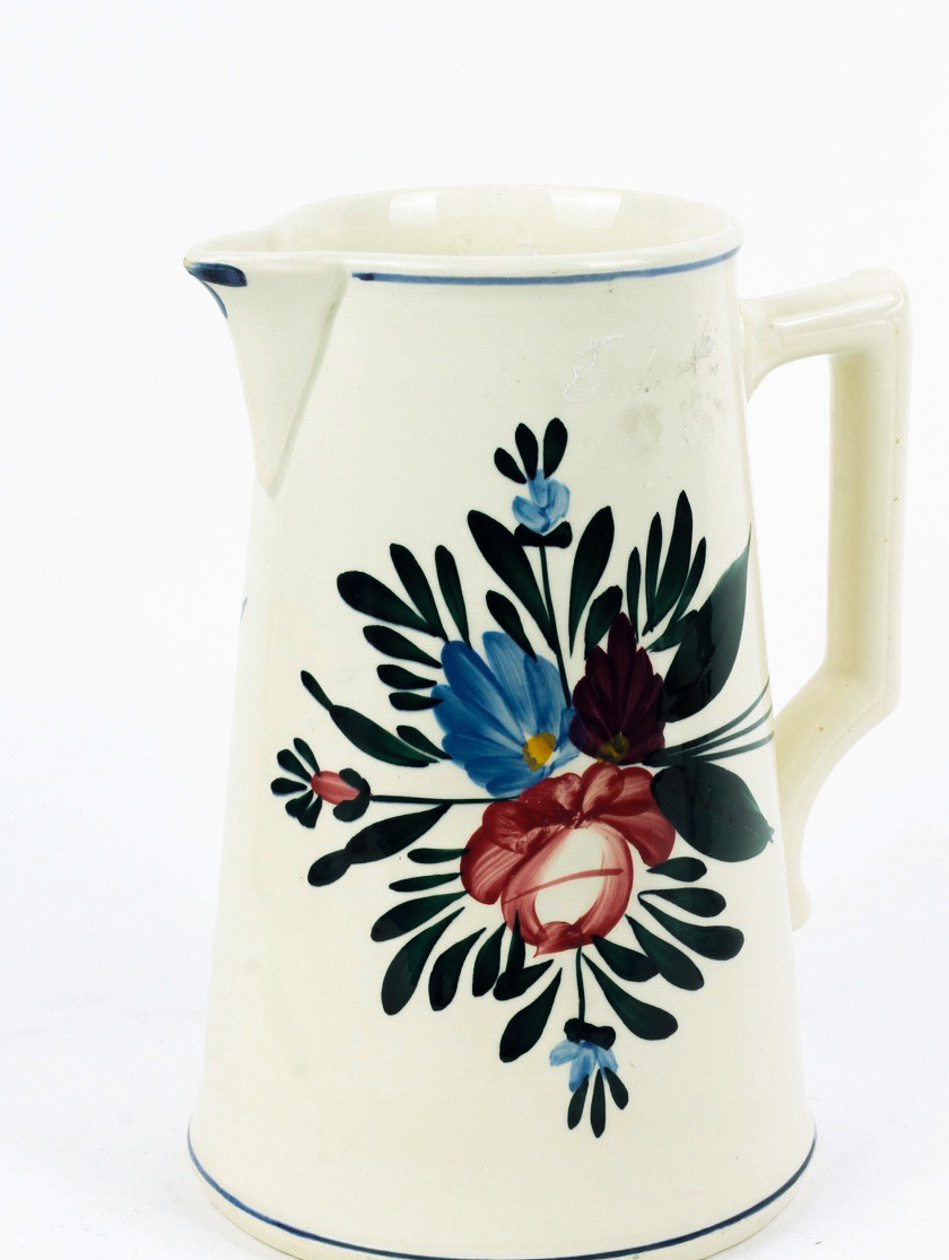 Vintage Hand Painted Sarreguemines Pottery Pitcher and Japanese Porcelain Horchow Mug