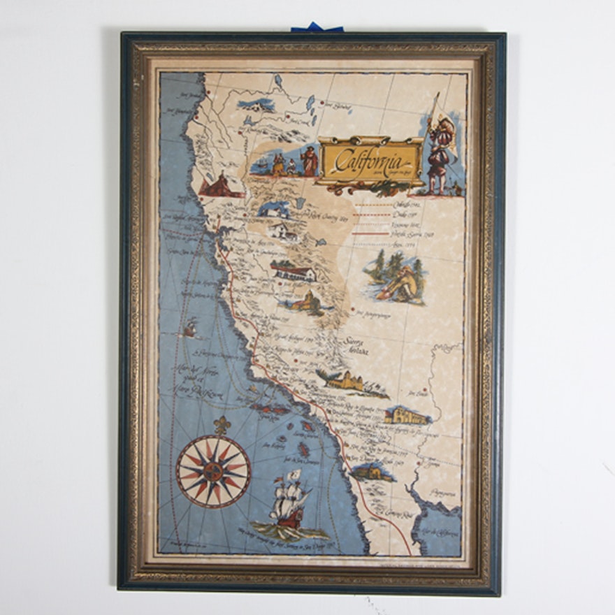 Vintage Map of California Missions