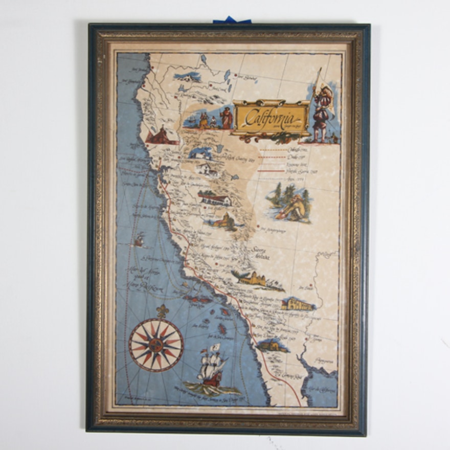 Vintage Map of California Missions EBTH